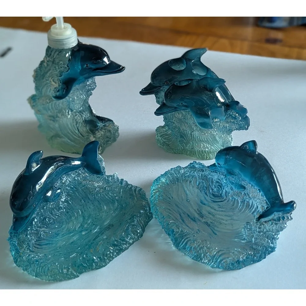 Allure 2000 Vintage Blue Dolphin Resin Bathroom Set 4 Piece Ocean Theme